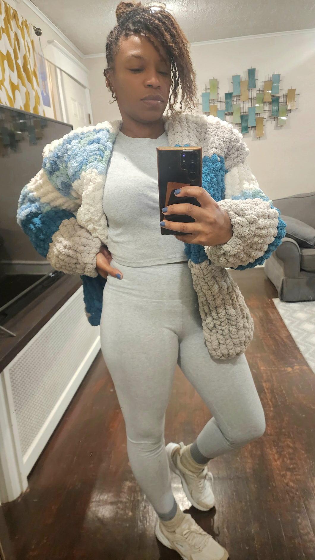 Mid length mix color Cardigan